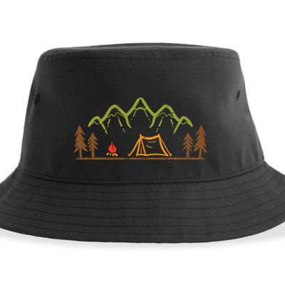 Camping Site Tent Trees Mountain Minimalistic Camp Sustainable Bucket Hat