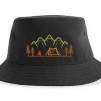 Camping Site Tent Trees Mountain Minimalistic Camp Sustainable Bucket Hat