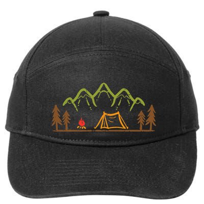 Camping Site Tent Trees Mountain Minimalistic Camp 7-Panel Snapback Hat