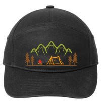 Camping Site Tent Trees Mountain Minimalistic Camp 7-Panel Snapback Hat