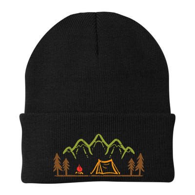Camping Site Tent Trees Mountain Minimalistic Camp Beanie