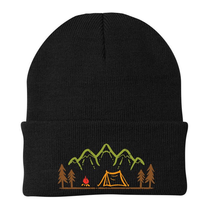 Camping Site Tent Trees Mountain Minimalistic Camp Beanie
