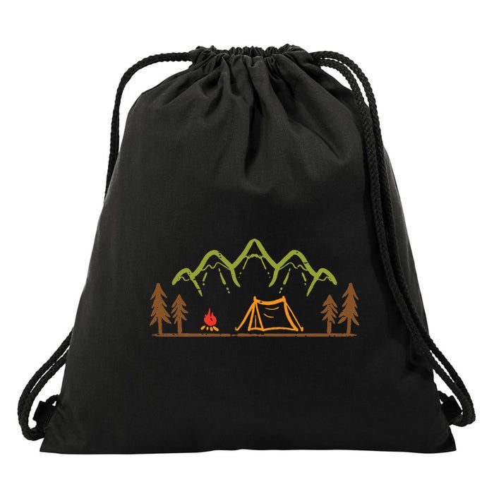 Camping Site Tent Trees Mountain Minimalistic Camp Drawstring Bag