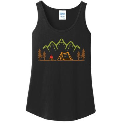 Camping Site Tent Trees Mountain Minimalistic Camp Ladies Essential Tank