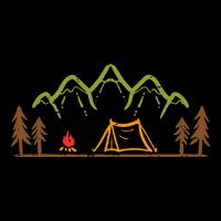 Camping Site Tent Trees Mountain Minimalistic Camp 16 in Basic Backpack