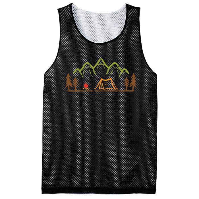 Camping Site Tent Trees Mountain Minimalistic Camp Mesh Reversible Basketball Jersey Tank