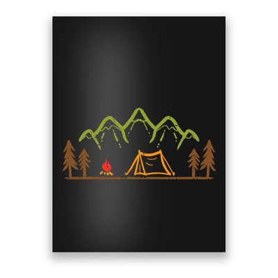 Camping Site Tent Trees Mountain Minimalistic Camp Poster