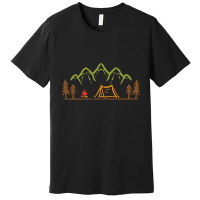 Camping Site Tent Trees Mountain Minimalistic Camp Premium T-Shirt