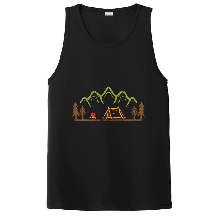 Camping Site Tent Trees Mountain Minimalistic Camp PosiCharge Competitor Tank