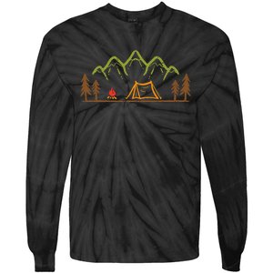 Camping Site Tent Trees Mountain Minimalistic Camp Tie-Dye Long Sleeve Shirt