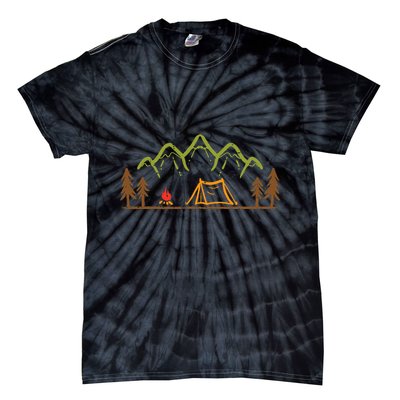 Camping Site Tent Trees Mountain Minimalistic Camp Tie-Dye T-Shirt
