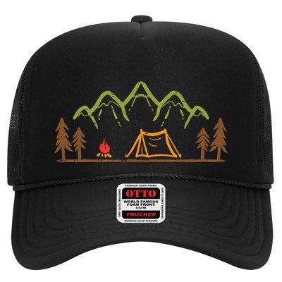 Camping Site Tent Trees Mountain Minimalistic Camp Trucker Hat