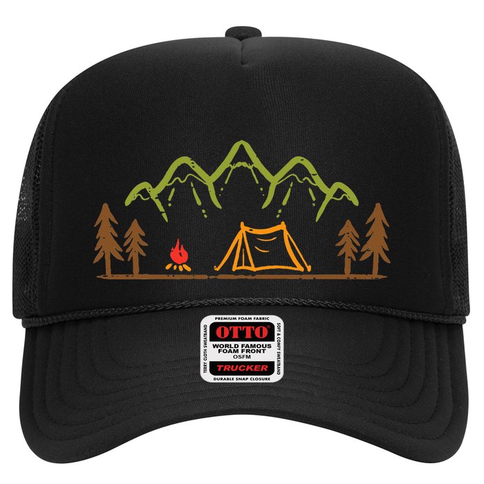 Camping Site Tent Trees Mountain Minimalistic Camp Trucker Hat