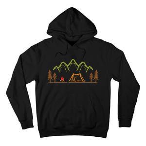 Camping Site Tent Trees Mountain Minimalistic Camp Tall Hoodie