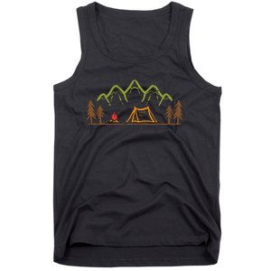 Camping Site Tent Trees Mountain Minimalistic Camp Tank Top