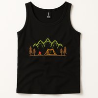 Camping Site Tent Trees Mountain Minimalistic Camp Tank Top