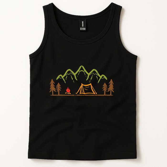 Camping Site Tent Trees Mountain Minimalistic Camp Tank Top