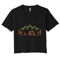 Camping Site Tent Trees Mountain Minimalistic Camp Crop Top