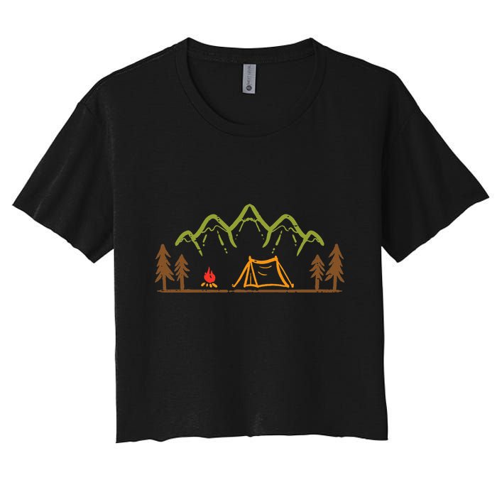 Camping Site Tent Trees Mountain Minimalistic Camp Crop Top