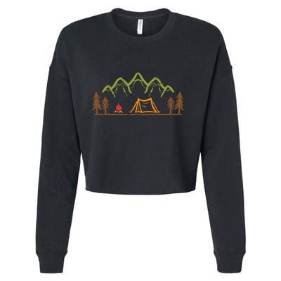 Camping Site Tent Trees Mountain Minimalistic Camp Cropped Pullover Crew