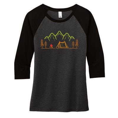 Camping Site Tent Trees Mountain Minimalistic Camp Women's Tri-Blend 3/4-Sleeve Raglan Shirt