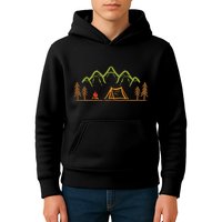 Camping Site Tent Trees Mountain Minimalistic Camp Kids Hoodie