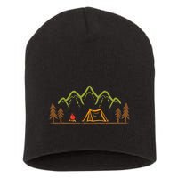 Camping Site Tent Trees Mountain Minimalistic Camp Short Acrylic Beanie