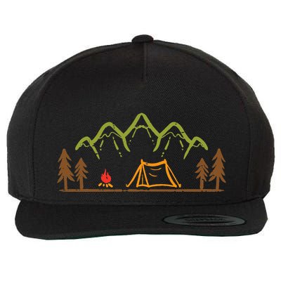 Camping Site Tent Trees Mountain Minimalistic Camp Wool Snapback Cap