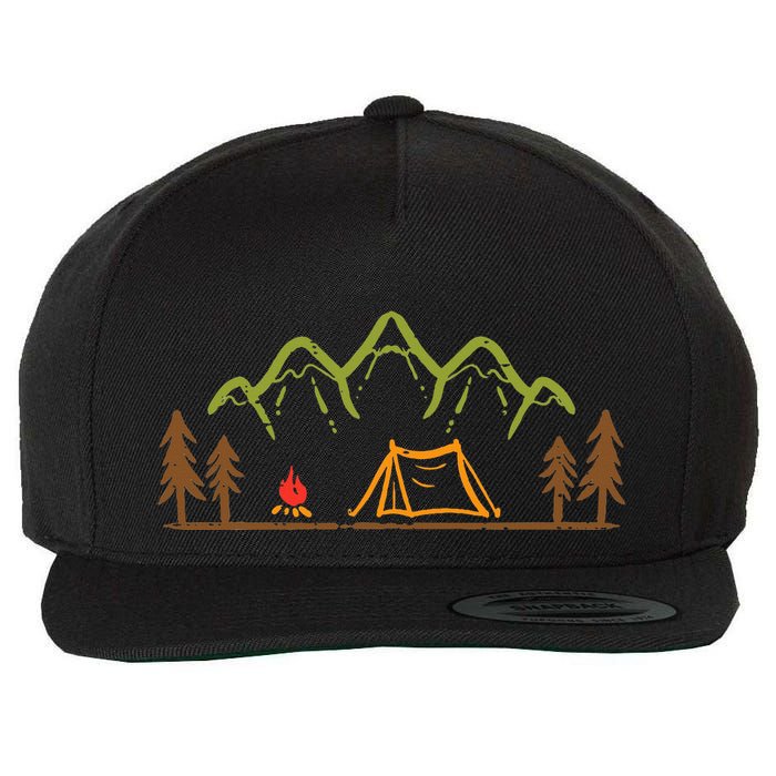 Camping Site Tent Trees Mountain Minimalistic Camp Wool Snapback Cap