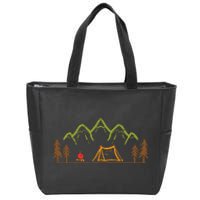 Camping Site Tent Trees Mountain Minimalistic Camp Zip Tote Bag