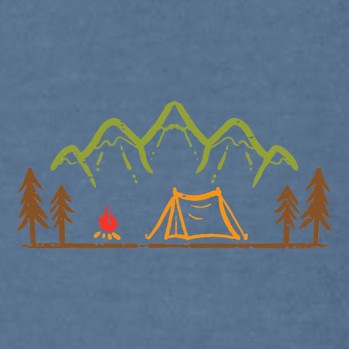 Camping Site Tent Trees Mountain Minimalistic Camp Garment-Dyed Sweatshirt