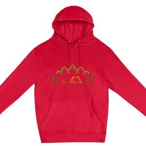 Camping Site Tent Trees Mountain Minimalistic Camp Premium Pullover Hoodie