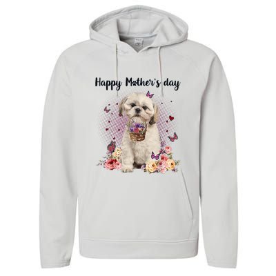 Cute Shih Tzu Mom Flower Happy Mother's Day Love Dog Performance Fleece Hoodie