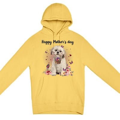 Cute Shih Tzu Mom Flower Happy Mother's Day Love Dog Premium Pullover Hoodie