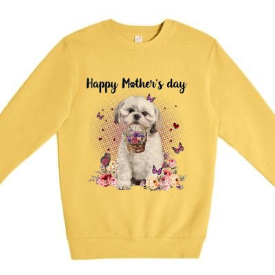 Cute Shih Tzu Mom Flower Happy Mother's Day Love Dog Premium Crewneck Sweatshirt