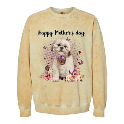 Cute Shih Tzu Mom Flower Happy Mother's Day Love Dog Colorblast Crewneck Sweatshirt