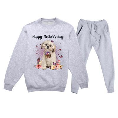 Cute Shih Tzu Mom Flower Happy Mother's Day Love Dog Premium Crewneck Sweatsuit Set