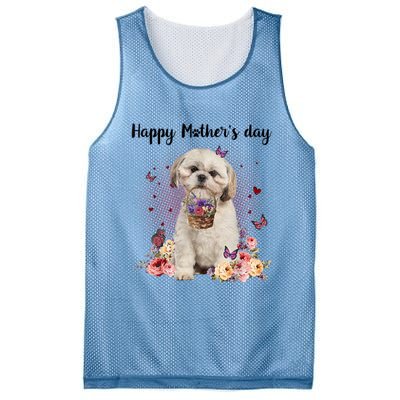 Cute Shih Tzu Mom Flower Happy Mother's Day Love Dog Mesh Reversible Basketball Jersey Tank