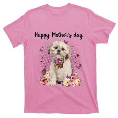 Cute Shih Tzu Mom Flower Happy Mother's Day Love Dog T-Shirt