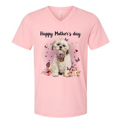 Cute Shih Tzu Mom Flower Happy Mother's Day Love Dog V-Neck T-Shirt