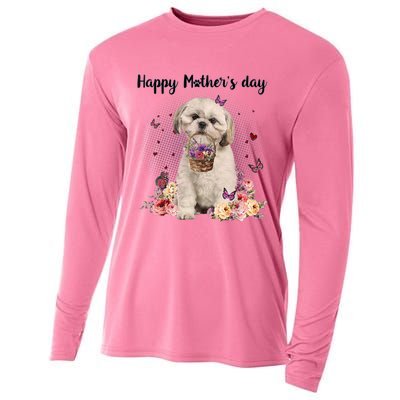 Cute Shih Tzu Mom Flower Happy Mother's Day Love Dog Cooling Performance Long Sleeve Crew