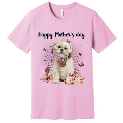 Cute Shih Tzu Mom Flower Happy Mother's Day Love Dog Premium T-Shirt