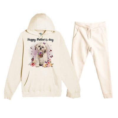 Cute Shih Tzu Mom Flower Happy Mother's Day Love Dog Premium Hooded Sweatsuit Set