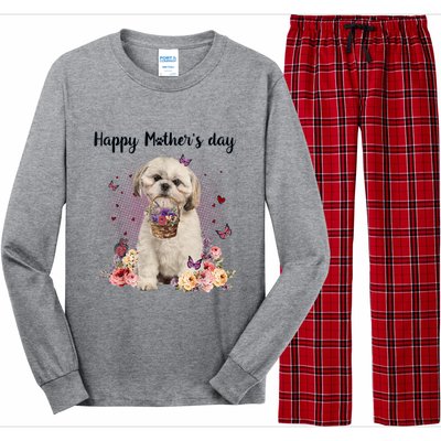 Cute Shih Tzu Mom Flower Happy Mother's Day Love Dog Long Sleeve Pajama Set