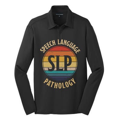 Cute Speech Therapist Gift Slp Speech Retro Vintage Sunset Gift Silk Touch Performance Long Sleeve Polo