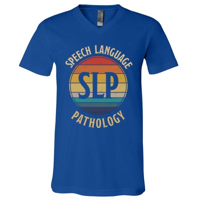 Cute Speech Therapist Gift Slp Speech Retro Vintage Sunset Gift V-Neck T-Shirt