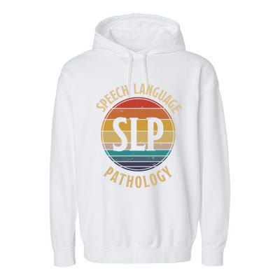 Cute Speech Therapist Gift Slp Speech Retro Vintage Sunset Gift Garment-Dyed Fleece Hoodie