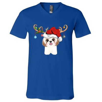 Cute Shih Tzu Xmas Gift Lighting Reindeer Shih Tzu Christmas Gift V-Neck T-Shirt