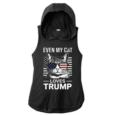 Cat Sunglasses Usa Flag Even My Cat Loves Trump Ladies PosiCharge Tri-Blend Wicking Draft Hoodie Tank