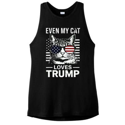 Cat Sunglasses Usa Flag Even My Cat Loves Trump Ladies PosiCharge Tri-Blend Wicking Tank